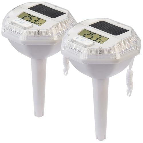 infactory Schwimmbad-Thermometer: 2er-Set Teich- & Poolthermometer, RGB-LEDs, LCD, Min./Max., IP68 (Solar-Teich und Poolthermometer, Solar mit RGB-LEDs, Unterwasser) von infactory