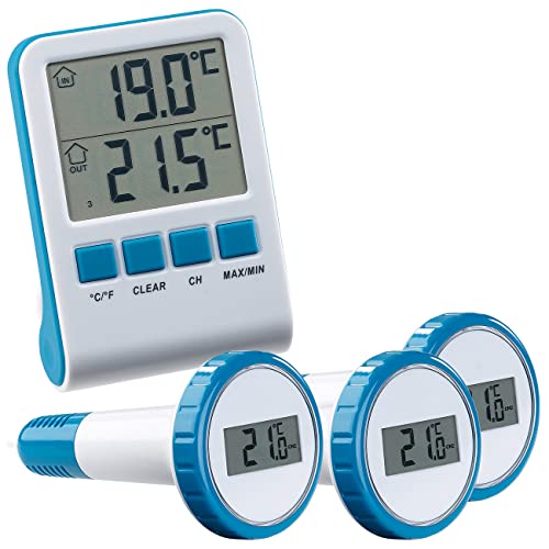 infactory Pool Thermometer Funk: 3 digitale Teich- und Poolthermometer mit LCD-Funk-Empfänger, IPX8 (Elektronisches Poolthermometer, Teich- und Pool-Thermometer, Unterwasser) von infactory