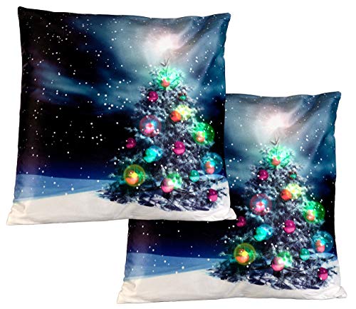 infactory Leuchtkissen: 2er-Set Deko-Weihnachtskissen Tannenbaum mit LEDs, 45 x 45 cm (LED Kissen Kinder, Dekokissen mit LED-Beleuchtung, Weihnachten) von infactory