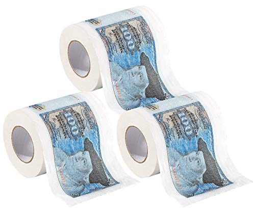 infactory WC Scherzartikel: 3 Rollen Retro-Toilettenpapier "100 D-Mark" (WC-Rolle, Lustige Klopapier-Rolle, Geschenkverpackung) von infactory