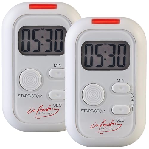 infactory Stoppuhr: 2er-Set Elektronischer Timer mit Ton-, Licht- und Vibrationsalarm (Timer Vibration, Eieruhr, Elektrischer) von infactory