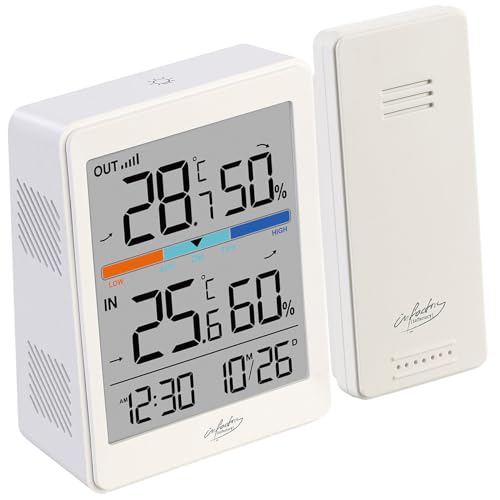 infactory Klimamessgerät: 2er-Set Außen- und Innen-Thermometer und Hygrometer mit Außensensor (Klimastation, Luftfeuchtigkeitsmessgerät) von infactory