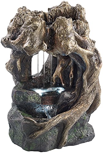 infactory Tischspringbrunnen: Beleuchteter Zimmerbrunnen Wurzelgrotte mit LED und Pumpe (Zimmerbrunnen Mit Beleuchtungen, Luftbefeuchter Brunnen, Wasserfall) von infactory