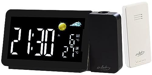 infactory Uhr mit Projektor: Funk-Wetterstation mit Projektionswecker, Außensensor, USB, schwarz (Wecker Projektion, Wetterstation Uhren, Handy Ladestation) von infactory