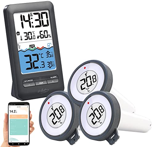 infactory Teichthermometer WLAN: Smartes WLAN-Teich- & Poolthermometer mit 3 Sensoren, App, IP67 (Pool Thermometer WLAN, Pooltermometer, iPhone wasserdicht) von infactory
