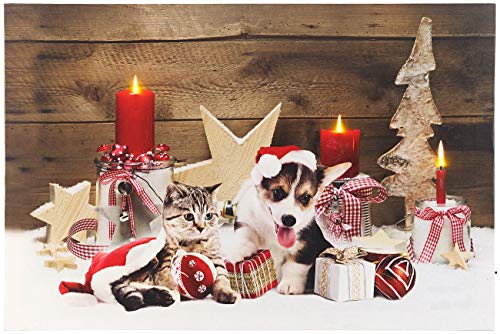 infactory LED Bilder: LED-Wandbild, Weihnachts-Tierbabys-Motiv, 3 Flacker-LEDs, 60 x 40 cm (Leinwandbilder, Weihnachtsbild LED, Weihnachtsbeleuchtung) von infactory