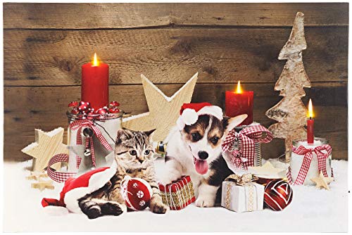 infactory LED Foto: LED-Wandbild, Weihnachts-Tierbabys-Motiv, 3 Flacker-LEDs, 60 x 40 cm (LEDbild, Beleuchtete Bilder Weihnachten, Weihnachtsbeleuchtung) von infactory