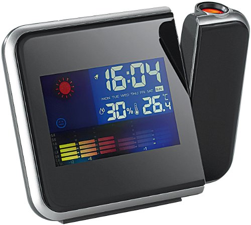 infactory Projektor Uhr: Eleganter Projektions-Wecker mit Farbiger Wetteranzeige (Projektionuhr, Projector Uhr, Wetterstation) von infactory