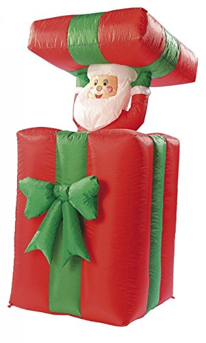 infactory Weihnachtsmann: Selbstaufblasender XXL Santa im Geschenk, 150 cm, animiert (Weihnachtsdeko aussen XXL, Weihnachtsdeko aufblasbar, Weihnachtsbeleuchtung) von infactory
