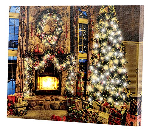 infactory Weihnachten Bilder: Wandbild Weihnachtliches Kaminzimmer mit flackernder LED, 40 x 30 cm (LED Bild Weihnachten, Weihnachtsdeko mit, Weihnachtsbeleuchtung) von infactory