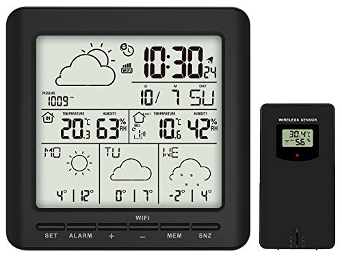 infactory Wetterstation Android: WLAN-Funk-Wetterstation mit Außensensor, LCD-Display, Wettertrend, App (Internet, Thermometer mit WLAN, Außensensoren) von infactory