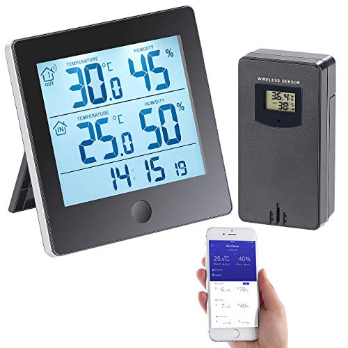 infactory Wetterstation App: Thermo-/Hygrometer-Datenlogger mit Außensensor, Bluetooth & App (Temperatur Datenlogger, Thermometer Hygrometer, Bluetooth, iPhone wasserdicht) von infactory