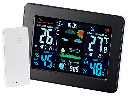 infactory Wetterstation farbig: Wetterstation mit Farb-Display, Funk-Außensensor, DCF-Funk-Zeitanzeige (Farbdisplay, Farbdisplay, Außensensoren) von infactory