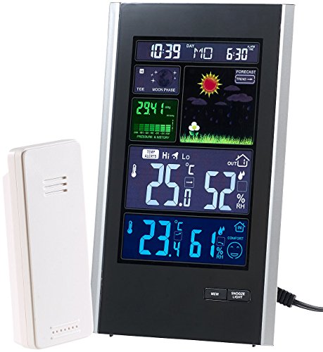 infactory Wetterstation mit Strom: Funk-Wetterstation mit Außensensor, Wecker & USB-Ladeport (2 Ampere) (mit Netzteil, mit Stromanschluss, Innenstationen) von infactory