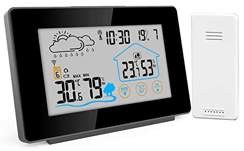 infactory Wetterstation Funkuhr: Funk-Wetterstation mit Außensensor, Display-Touchfunktion, Wettertrend (Wetterstationen mit Farb Display, Wettervorhersage, Messgerät) von infactory