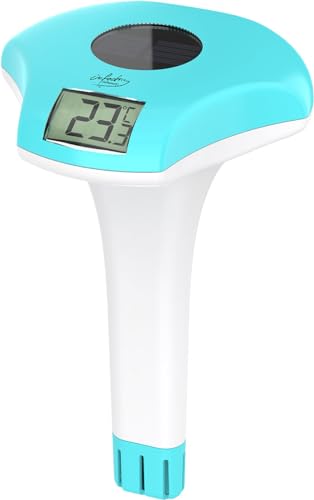 infactory Swimmingpool-Thermometer: Digitales Solar-Teich- & Poolthermometer, Akku, Solarpanel, LCD, IPX8 (Poolthermometer akkubetrieben, Whirlpool-Thermometer, Badewanne) von infactory