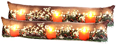 infactory Zugluftkissen: 2er-Set Zugluftstopper-Deko-Kissen, Kerzen-Motiv, 3 LEDs, 90 x 20 cm (Tür Zugluftstopper, Zugluftstopper Fenster Weihnachten, Türstopper) von infactory