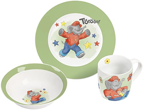 Benjamin Blümchen Kindergeschirr Watercolor 3-teilig, Mehrfarbig, Cartoon, Porzellan, BPA-frei, Spülmaschinengeeignet, Mikrowellengeeignet von infinite by GEDA LABELS (INFKH)