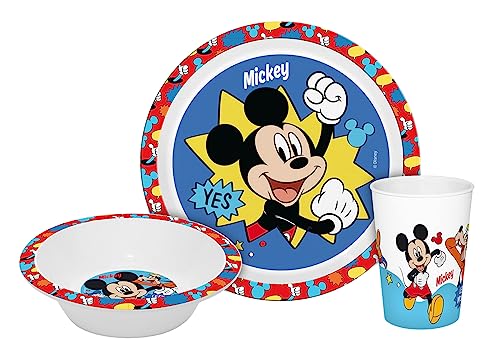 infinite by GEDA LABELS (INFKH) Kindergeschirr Mickey Kids 3-teilig PP, Yellow with White, 3 Stück, Cartoon, Geburtstag, BPA-frei, Spülmaschinengeeignet, Mikrowellengeeignet von infinite by GEDA LABELS (INFKH)