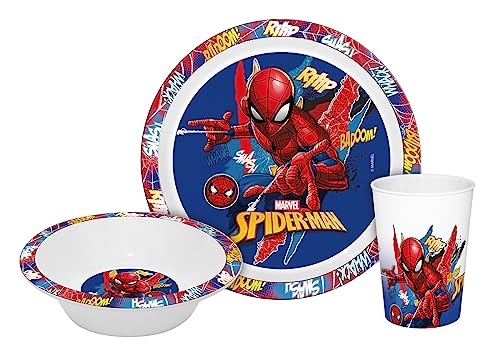 infinite by GEDA LABELS (INFKH) Kindergeschirr Spiderman Kids 3-teilig PP Rot Cartoon 3-teilig 3 Stk Spülmaschinengeeignet Mikrowellengeeignet Lebensmittelecht BPA-frei von infinite by GEDA LABELS (INFKH)