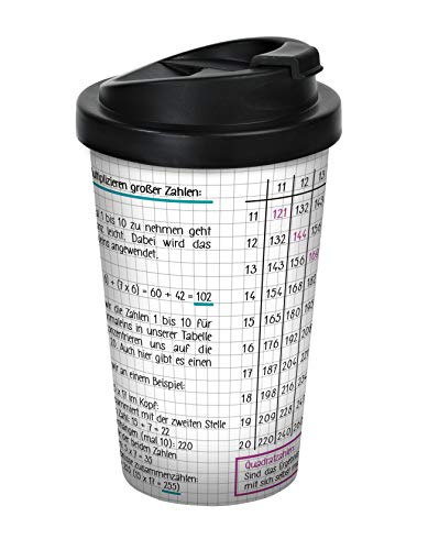 infinite by GEDA LABELS (INFKH) 12443 Schule Mathe Großes 1x1 Coffee to go Becher, Thermosbecher, Mehrwegbecher, PP, Weiß/schwarz von infinite by GEDA LABELS (INFKH)