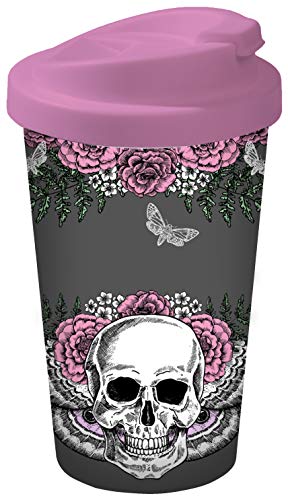 infinite by GEDA LABELS (INFKH) 13667 Totenkopf Lady Skull Coffee to go Becher, Thermosbecher, Mehrwegbecher, PP, Grau/Rosa von infinite by GEDA LABELS (INFKH)