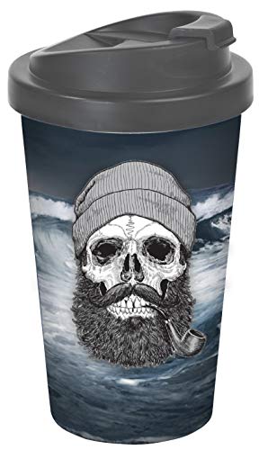 infinite by GEDA LABELS (INFKH) 13668 Totenkopf Sailor Skull Coffee to go Becher, Thermosbecher, Mehrwegbecher, PP, Blau/Grau von infinite by GEDA LABELS (INFKH)