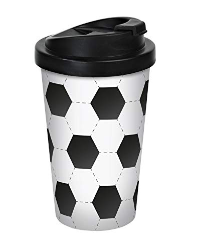 infinite by GEDA LABELS (INFKH) Fußball Ballmotiv Coffee to go Becher, Thermosbecher, Mehrwegbecher, PP, Schwarz/weiß, 400 ml von infinite by GEDA LABELS (INFKH)