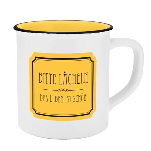 Tasse Bitte lächeln Emaille-Optik 400ml von infinite by GEDA LABELS