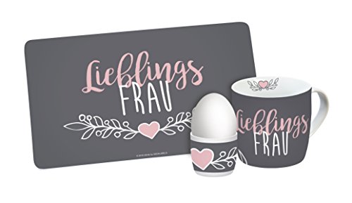 infinite by GEDA LABELS 12742 Lieblingsfrau 3-teiliges Frühstücksset, Melamin, Grau/Rosa, 24 x 9,7 x 14,4 cm, 3 Einheiten von infinite by GEDA LABELS