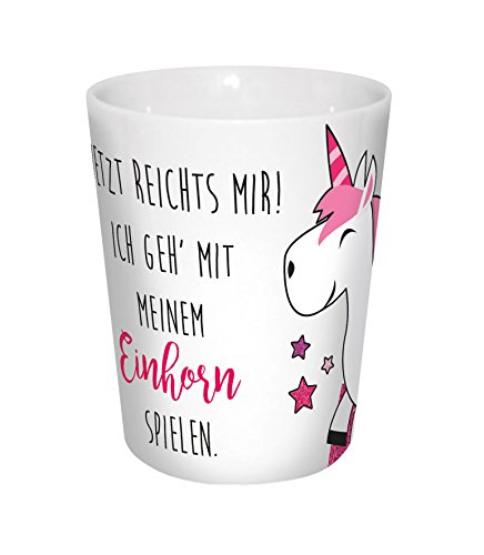 infinite by GEDA LABELS Einhorn Spielen, ca. 300ml Porzellanbecher V-Mug, Porzellan, weiß/pink, 8,5 x 8,5 x 10 cm von infinite by GEDA LABELS