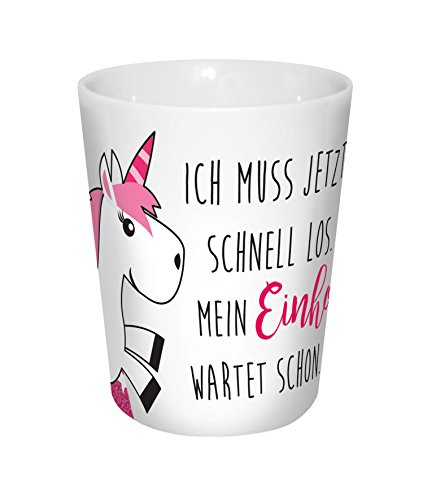 infinite by GEDA LABELS Einhorn WARTET Schon, ca. 300ml Porzellanbecher V-Mug, Porzellan, weiß/pink, 8,5 x 8,5 x 10 cm, weiß / pink, 15906 von infinite by GEDA LABELS