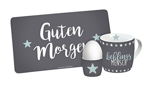 infinite by GEDA LABELS Frühstückset 3-teilig 'Guten Morgen' Frühstücksset, Melamin, hellblau/grau, 23,5 x 9,5 x 14,5 cm, 3-Einheiten von infinite by GEDA LABELS