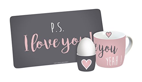 infinite by GEDA LABELS Frühstückset 3-teilig I Love You Frühstücksset, Melamin, rosa/grau, 23,5 x 9,5 x 14,5 cm, 3-Einheiten von infinite by GEDA LABELS