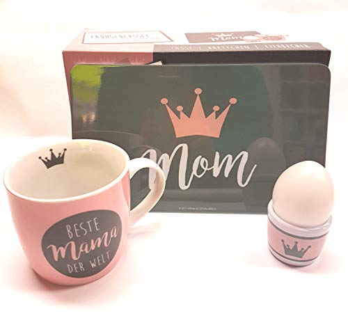 infinite by GEDA LABELS Frühstückset 3-teilig 'Mom' Frühstücksset, Melamin, rosa/grau, 23,5 x 9,5 x 14,5 cm, 3-Einheiten von infinite by GEDA LABELS