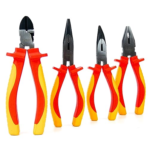 INGDAUM® VDE-Zangensatz / 4er-Set mit Seitenschneider, Spitzzange (Flachrundzange) gebogen, Spitzzange (Flachrundzange) gerade und Kombizange je 6"/160 mm, isoliert gegen 1000 V von ingdaum