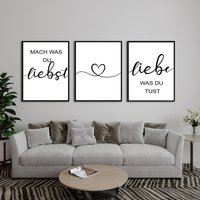 3Er Set Poster Mach Was Du Liebst Erfolg Motivation Zuhause Handmade Wohnzimmer Flur Wanddeko Bild Leinwand Schwarz Weiß Minimal von inkbuddies