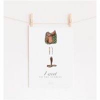 Kühlschrank-Karte „Went To The Stables" Dressur Dina5 Kunstdruck Aquarell Dressursattel Stiefel Gerte Mit Text Announcement Card Bescheid von inkengaebel
