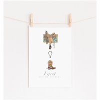 Western Karte Dina5 Kühlschrank „Went To The Stables" Kunstdruck Aquarell Sattel Bosal Boots Mit Text Announcement Card Bescheid von inkengaebel
