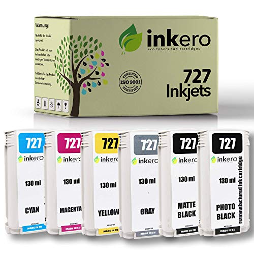 inkero kompatibel für HP 727 (6-Stück: 130ml MBK/PBk/C/M/Y/G) von inkero