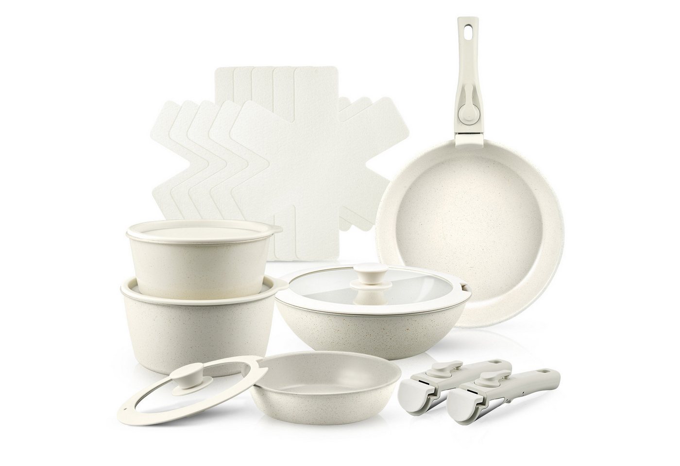 inkint Topf-Set Kochgeschirr-Set, 16 Teiliges Topfset, (Pfannenset Antihaft-Kochgeschirr mit Abnehmbarem Griff), Wohnmobil Kochgeschirr Set für Camping von inkint