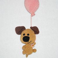 Personalisierter Gehäkelter Hund Mit Luftballon Spielzeug Plüsch Stofftier Baby Shower Geschenk Kinderzimmer Deko Mobile Welpe Ballon von innakozachuk