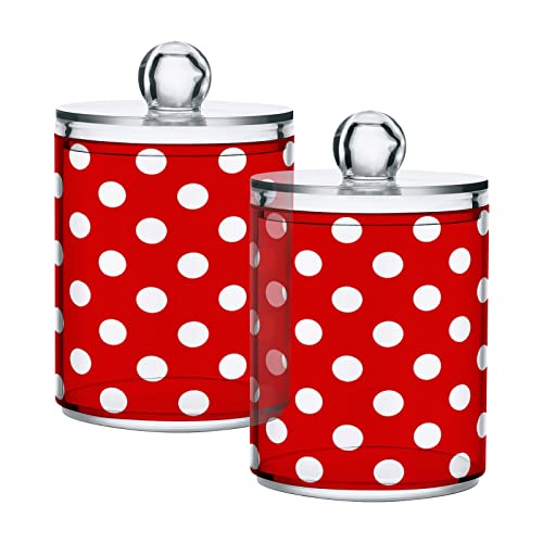 Polka Dot Red 2 Pack Cotton Swab Ball Holder Organizer Dispenser Plastic Glass Containers with Lids Cotton Ball Qtip Holder Vanity Countertop Storage Organizer for Tampon Cotton Balls Swabs von innewgogo
