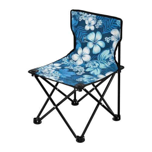 innewgogo Hawaiianische Blumen Hibiskus Blau Weiß Faltbare Tragbare Campingstühle für Damen und Herren Leichte Reisestühle Ergonomisch Gestaltet Rasen Stuhl zum Kochen Picknick Camping Reisen von innewgogo