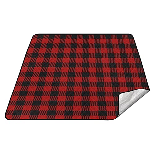 innewgogo Schwarz Rot Buffalo Plaid Karo Übergroße Stranddecke Wasserdicht Sanddichte Picknickmatte Leicht & Langlebig Schnell Trocknend Picknickdecke für Camping Wandern Reisen von innewgogo