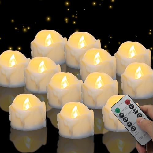 innislink Flammenlose Realistische Flackender LED Teelicht mit Fernbedienung, 12 LED Kerzen Elektrische Teelichter Batteriebetrieben mit Automatischer 4/6 Stunden Timer-Modus für Halloween Weihnachten von innislink