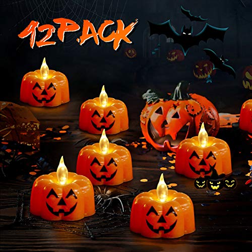 innislink LED Teelichter Kürbis,12 pcs Kürbis LED Kerzen Flammenlose Flackern Kerze Pumpkin Licht Elektrische Batteriebetriebene Teelicht Deko für Halloween Weihnachten Ostern Festival Party-Warmweiß von innislink