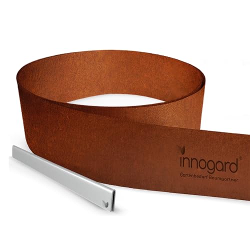 innogard 6012-001 – Rasenkantenband – aus Corten-Stahl – Höhe 20 cm, Rost-Garten-Deko – Beet-Begrenzung mit 10 m Länge von innogard