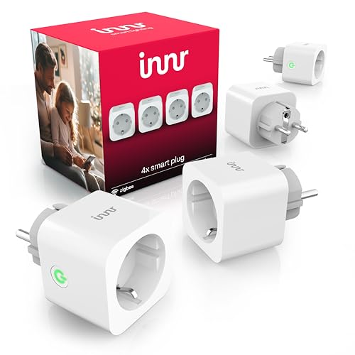 Innr Zigbee Steckdose, Smart Steckdose, funktioniert mit Philips Hue*, Alexa, Google Home und SmartThings, Smart Plug mit Sprachsteuerung, 4-Pack von innr