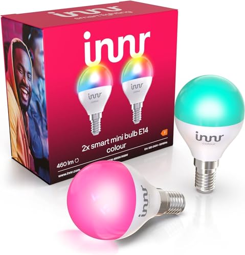 innr Zigbee Smart Lampe E14 Mini, funktioniert mit Alexa und Hue* (Bridge erforderlich), White & Color, 16 Millionen Farben, Glühbirne E14 Dimmbar, Smart Home Lampe, 2-Pack von innr